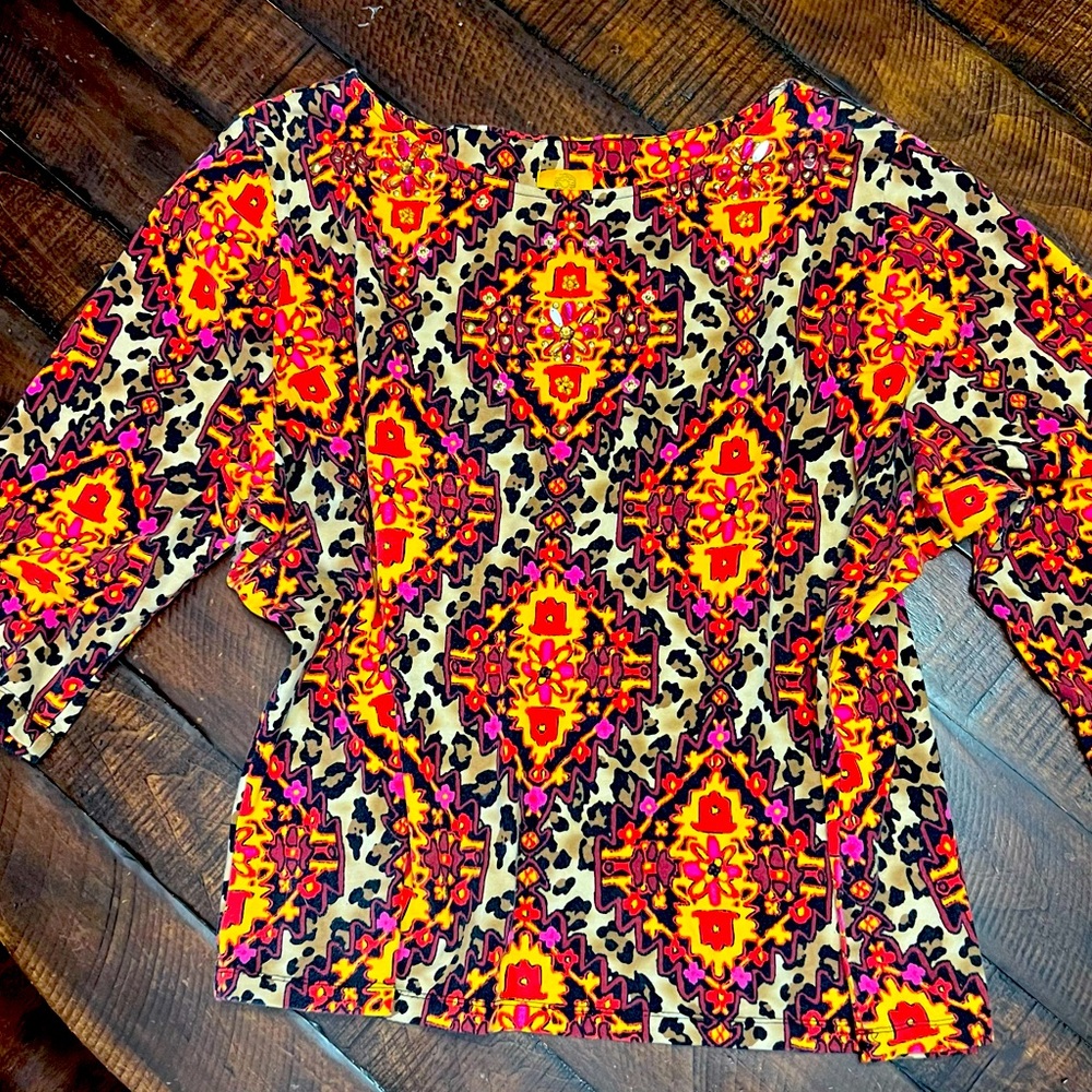 Ruby Rd - Leopard Print - Jeweled Neck Detail